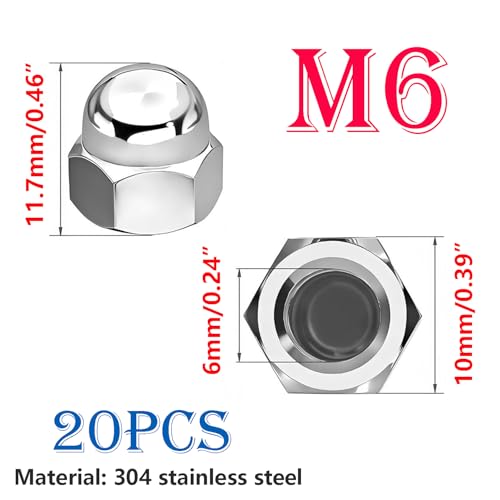 20 stuks roestvrij staal zeshoekige beschermende caps met vrouwelijke draad, M6