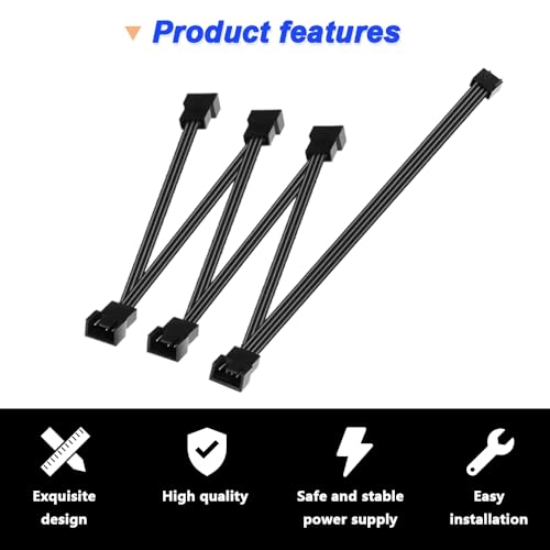 1 tot 6 4 Pin PWM Fan Splitter Cable, 3 Pin/4 Pin PWM Fan Connector, PC Fan Splitter Converter, 1 tot 6 PC Ventilator Extension Cable (2 Pieces, 43 Inch) 5
