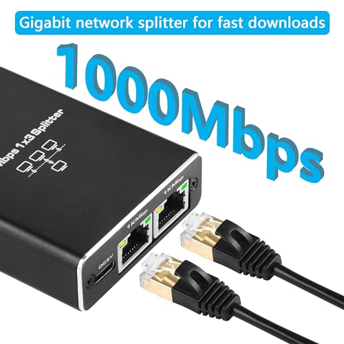 Ethernet Splitter 1 tot 3, 1000/100Mbps Ethernet Switch 3 Port Gigabit Network Switch Network Splitter met USB Power Cord, Geschikt voor computers, Hubs, Switches, Routers, ADSL, etc 4