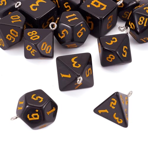 Hars Charms zwart onregelmatig Dice Kralen Polyhedral Dice hangers Set Dnd Dice Ketting Multi-sided Dice Charms voor sieraden maken DIY armband oorbellen, Hars, geen edelsteen