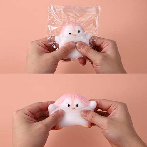 2Pcs Taba Squishy Penguin Speelgoed, Zachte Penguin Stress Speelgoed TPR Animal Shaped Novelty Speelgoed voor Kerstmis Verjaardag Cadeau Decoratie (Roze en witte) 5
