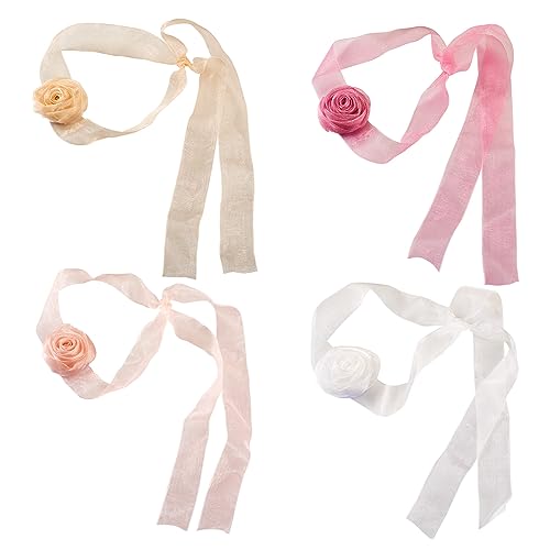 Kleding Bloem Collar Choker Zachte Stof Rose Choker Tie Bloem Ketting Choker voor vrouwen bruid bruiloft partij zomer bloemengordel 5