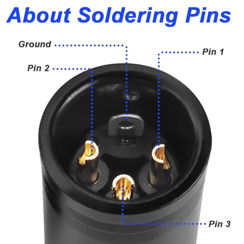 Soldeeradapter voor XLR microfoons, verguld, verstelbaar, rechte hoek, 3-polig, XLR stekker en stopcontact (2 stuks) 5