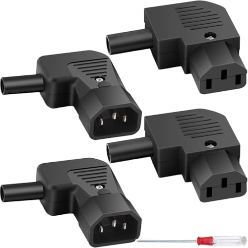 4 stuks IEC320 C13 C14 haakse connector 250V 10A 3-pins vrouwelijk mannelijk inline herbruikbare stekkeradapter, voor PDU-kast elektrische auto LED-verlichting computerbehuizing
