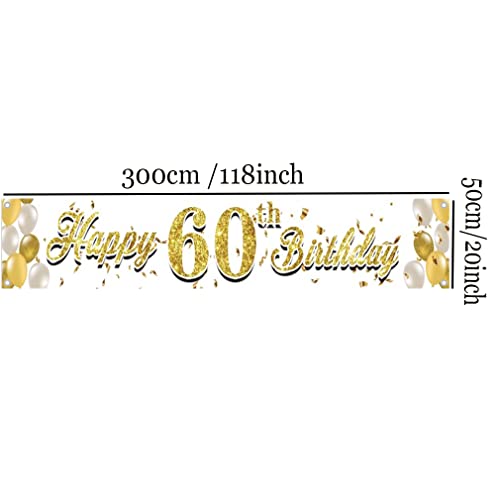 Happy 60th Birthday Court Teken 60th Birthday Decoration for Husband or Wife Happy 60th Birthday Court Banner Golden Ballon 3m x 0,5m Yard Aanmelden Outdoor Hanging Banner