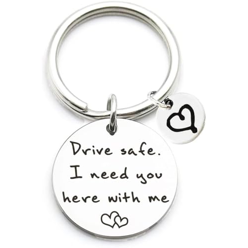 Rijden Veilig Keychain Ik hou van je Ik heb je Keychain Vriend Man Cadeau Driver Verjaardag Valentijnsdag Kerstcadeautjes voor hem Vriend Man Keychain Gifts, Silver, M, siliver