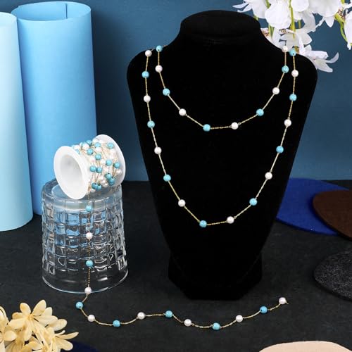 Synthetische Turquoise & Glazen kralen ketting Link Kabel Kettingen onafgemaakte sieraden ketting met imitatie parel kralen voor DIY ketting armband sieraden maken