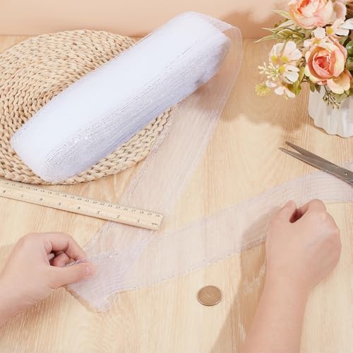 25 yards stijve paarse vlecht, ongeveer 5,5 cm breed paarse mesh vlecht trim met bling rand polyester uitbenen haar lint voor het uitbenen naaien bruidsjurk accessoires, wit 3