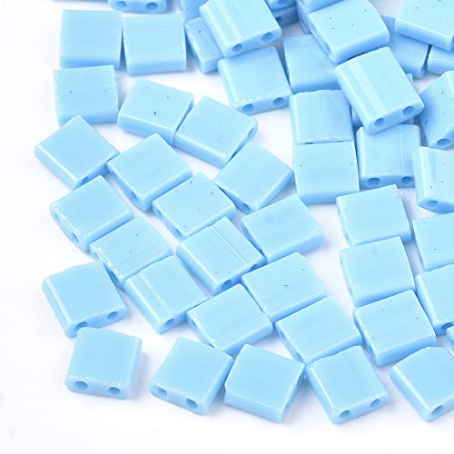 200PCS Rechthoek 2 Hole Glazen Zaad Kralen Opaque Flat Tila Kralen Zaad Spacer Vervoer Kralen voor Multi-Standed Armbanden sieraden maken DIY ambachten (Sky Blue)