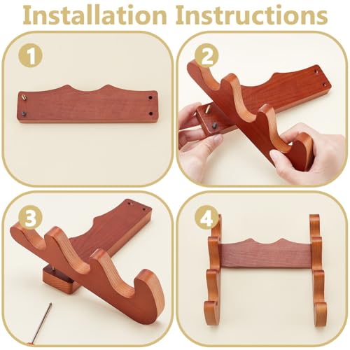 Wandhouder voor toverstokken, 18 x 8 x 18 cm, houten wandsteunstandaard, 3-traps staafhouder voor toverstok, thuis, kantoor, display decoratie, Zadel Bruin 3