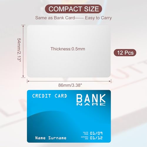 0.5mm Roestvrij stalen metalen Business Cards, 12 stuks Blanco naamkaart Laser Graveren voor DIY Cadeaukaarten, Zilver