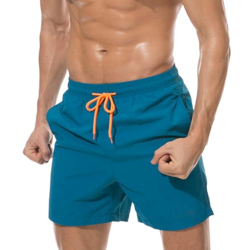 Zwembroek voor heren Zwembroeken voor heren Jongens Strandbroeken met Pockets, Quick Drying Beach Shorts, verstelbaar koord, Blauw (Peacock), XL