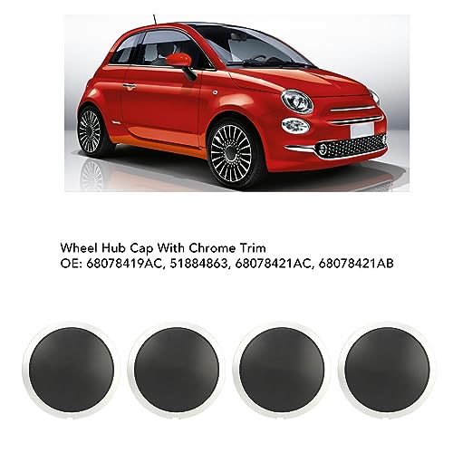 Rim Center Cap Cover, Wheel Hub Cap 4 stuks Eenvoudig te installeren 68078421AB voor 500 2007 tot 2019 (White Circle White Letter)