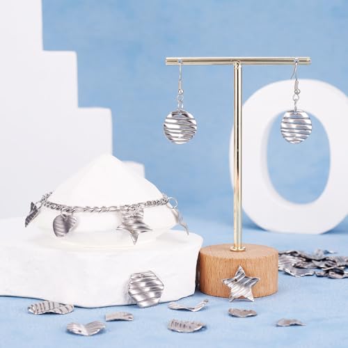48 st Roestvrij stalen bedeltjes Heart Star Tear Drop Hangers Flat Ronde metalen bengelen bedels voor ketting Vrouwen oorbellen ambachtelijke sieraden maken DIY haarspeld decoratie,, roestvrij staal, Nee