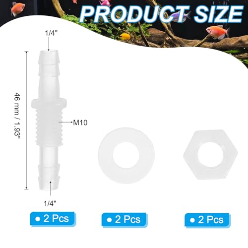 1/4" Slang ID Barb Thru-Bulk Bulkhead Fittings, 2 stuks Union Plastic Adapter Montages met M10 Noten Siliconen Ringen voor Aquarium Water Brandstof Air