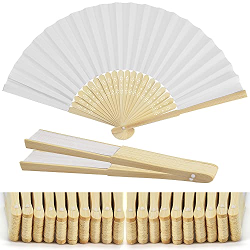 Verpakking van 20 Witte Ventilatoren voor Bruiloft Hand Ventilator DIY Papier Fans met Bamboo voor bruiloft, Verjaardag, Afstudeerbal, Zomerfeest