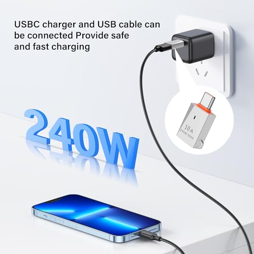 4st USB C naar USB Een Adapter 10A 240W USB 3.0 Type-C naar USB Een vrouwelijke OTG, zinklegering met sleutelhanger, voor laptops, tabletten en telefoons, 4 kleuren