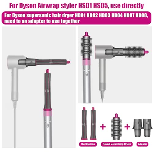 5-in-1 Long Curly Barrels+Round Volumizing Borstelbijlagen voor Dyson Airwrap HS01 HS05, Adapter voor Dyson Supersonic Haardroger HD01 HD02 HD03 HD04 HD07 HD08