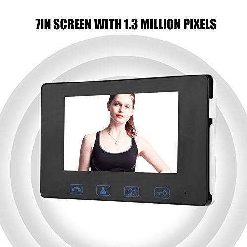 Video Intercom, bekabelde deurbel met 7 Inch Monitor, Nachtzicht Camera, 150° brede hoek, houder ontgrendelen, Two-Way Audio (Black) (EU)