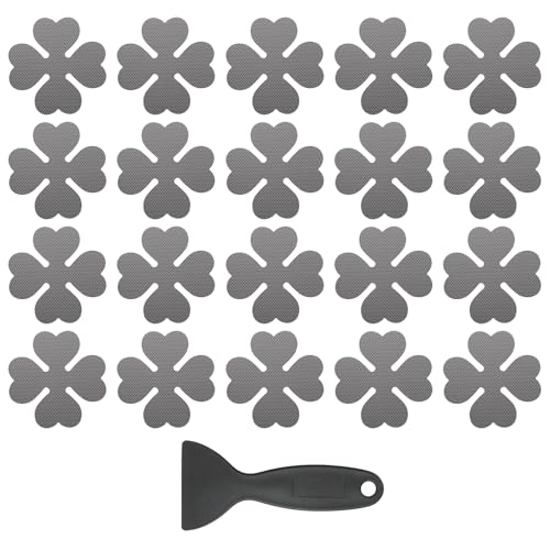 20 stuks Non Slip Bad Stickers, Non-Slip Douche Stickers met Scraper Badkamer Douche Vloer Stickers Vier Leaf Shape Leuke Treads Badkuipen, Grijs