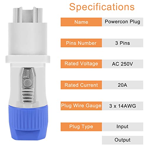 voor Powercon Connector 3 Pin Man Panel Mount Female voor Neutrik Power Cable, AC 250V 20A Plug Jack Adapter voor Stage Light LED Screen Audio Equipment, 8st