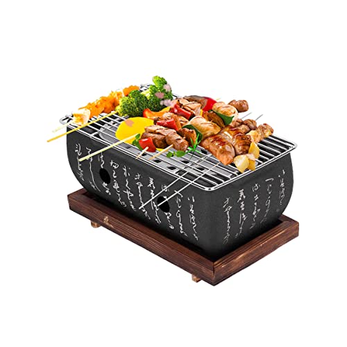 Japanse Style Barbecue Grill Mini Huis BBQ Charcoal Stove met draad Mesh Grill en houten Base Hibachi voor Yakiniku Takoyaki Camping