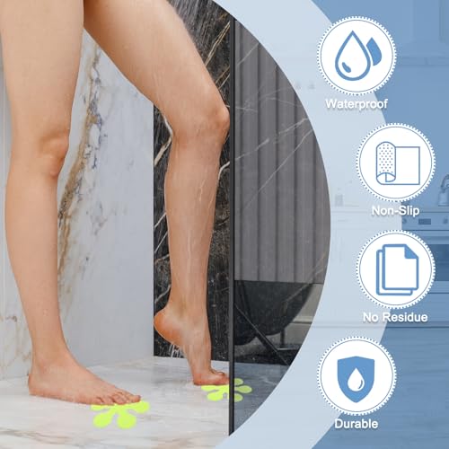 12 Stuks Non Slip Bad Stickers, Non-Slip Douche Stickers met Scraper Badkamer Douche Vloer Stickers Snowflake Shape Leuke Treads Badkuipen, Blauw 3