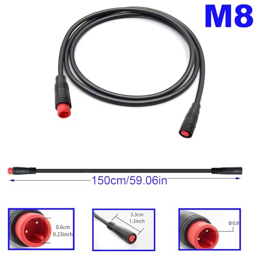2 Pin Ebike uitbreiding Kabel Vrouwelijke en mannelijke elektrische fiets Kabel Waterdichte 2 Pin Connector voor Verlichting/Throttle/E-Bike rem - 150cm