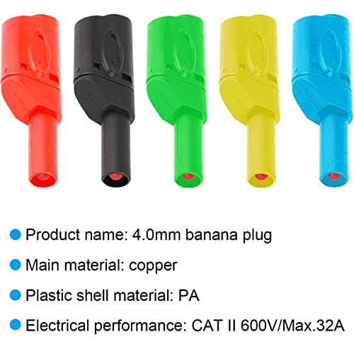 Multimetertest lood 4mm banaan Plugs Veiligheid Volledig geïsoleerd Gehard, 10 PCS Stapelbare connectoren 4mm Banaan Man met Banana Plug Adapters voor Elektrische Testing 4