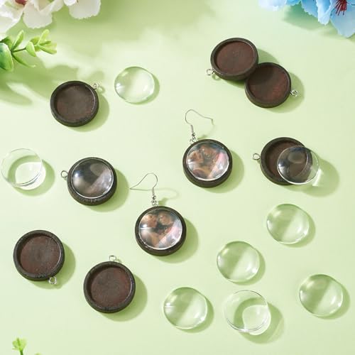10 sets blanco bezel hanger trays houten hanger cabochon instellingen met glazen dome cabochons voor sieraden maken cameo foto scrapbooking koffie
