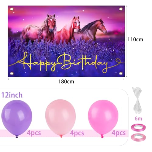 Verjaardagsdecoratie Meisjes Garland gelukkig verjaardag Banner foto achtergrond paard 12 stukken ballonnen Pink Banner verjaardag feest decoratie