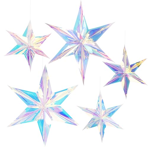 5Stuks iriserende hangen ornamenten novelty decoraties foil ster plafond decoratief voor Festival verjaardag zeemeermin oceaan kerst nieuwjaar feest
