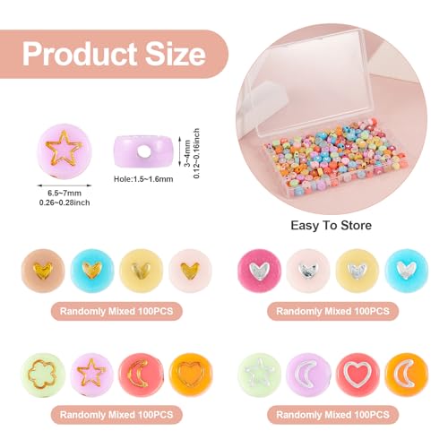 Platte ronde acryl kralen patroon kralen hart ster maan bloem diverse kralen schijf munt pony kralen voor sieraden maken vriendschap armband DIY Ambachten 3