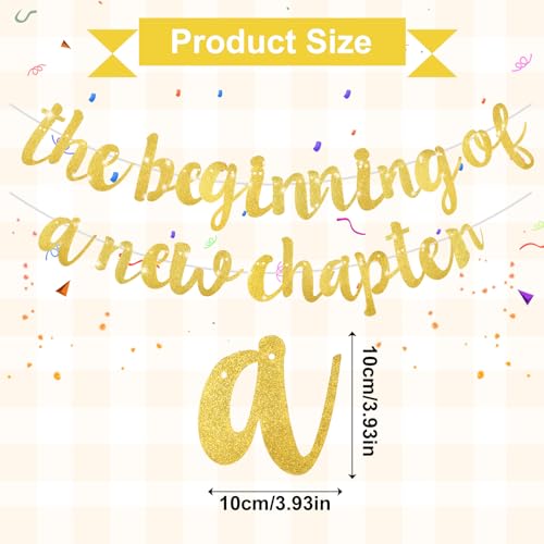 Het begin van een nieuw hoofdstuk banner, glitter afscheid feest decoraties Alles goed voor pensionering afstuderen banner, housewarming, job verlovingsfeest, partij leveringen (goud) 5