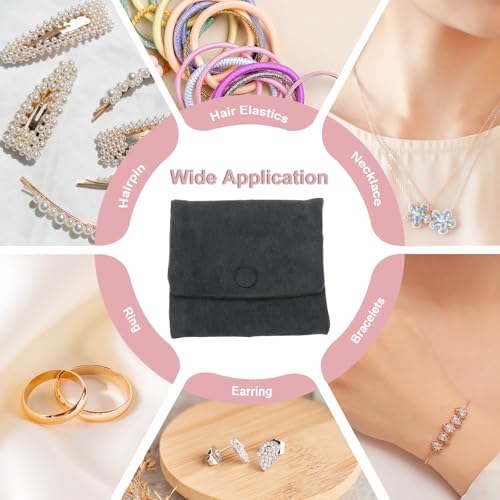Reis Sieraden Tassen, 2 stuks Zachte draagbare kleine fluwelen sieraden Tassen met snap knop rits voor oorbellen ketting armbanden opslag reizen donker grijs 4x4 inch 5