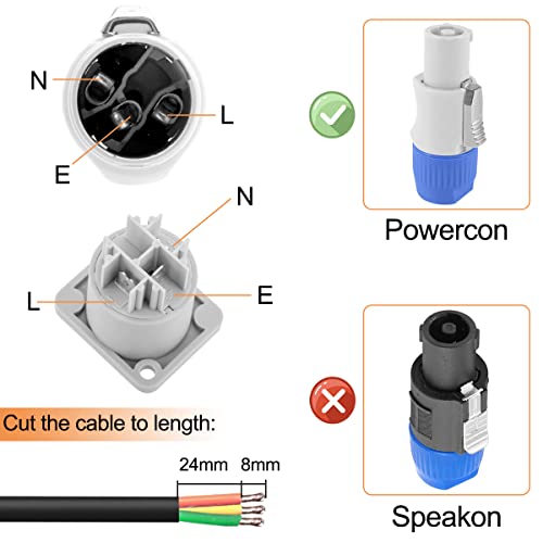 voor Powercon Connector 3 Pin Man Panel Mount Female voor Neutrik Power Cable, AC 250V 20A Plug Jack Adapter voor Stage Light LED Screen Audio Equipment, 8st 4