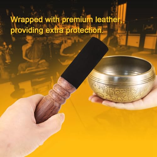 Handgemaakte Peach Wood Singing Bowl Mallet Premium leer verpakt, Uitstekend vakmanschap, voor zingen Bowls, Gongs