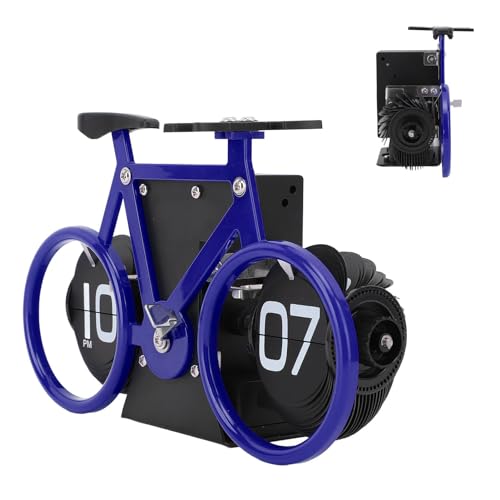 Fietsvorm Flip Clock, Vintage Timer met Mechanische Transmissie, Kantoor / Bureau Decoratie met Tijd en Herinnering Functie (Blauw)