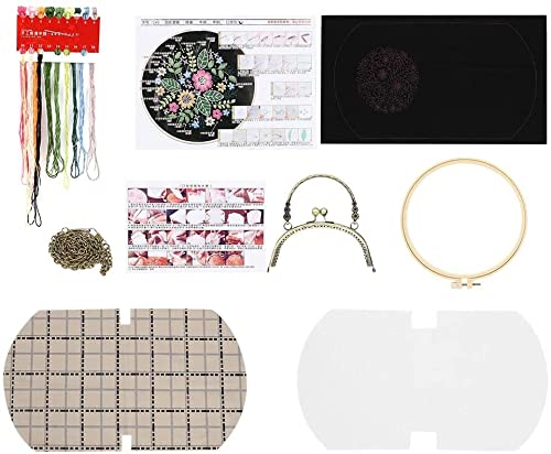 Borduurset voor beginners, vintage handtas, tas, borduurset met patroon en instructies (Engelse taal niet gegarandeerd), bamboe borduurwerk frame en gereedschappen 5