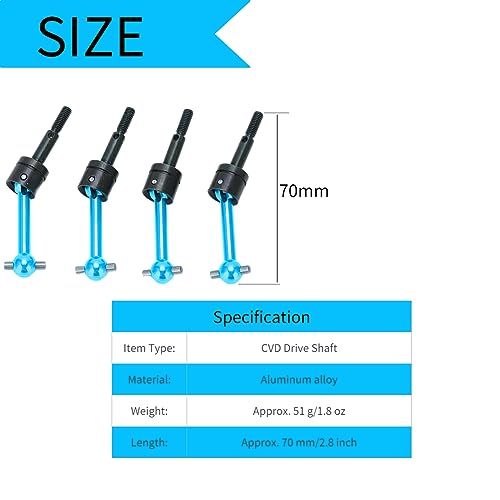 4Pcs RC Car CVD Drive Shaft, 70mm Aluminium Drive Shaft CVD voor TT02 1/10 RC Car(Blauw) 3