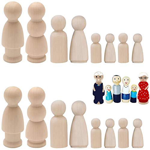 Peg poppen, lege houten Peg poppen onafgemaakte mensen Peg poppen houten ambachten DIY schilderen Carving decoreren voor thuis bruiloft klaslokaal - 16 stuks