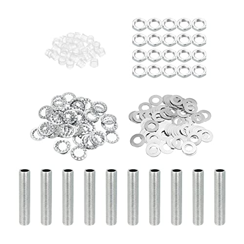 M10 Threaded 1,97 Inch Lamp Tube Set met slot, noten, ringen, bevestigingen, Assortiment hardware voor kroonluchter, plafond, DIY licht, zink coating