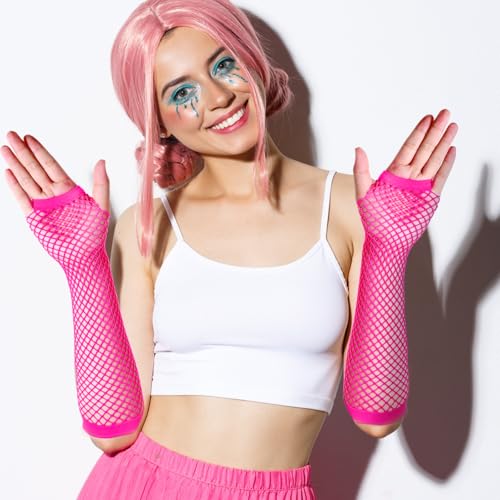 2 paar Net Handschoenen, Woensdag Kostuum Handschoenen, Mesh Arm Warmers uit de jaren 80, Long Neon Handschoenen Zonder Vingers, Elastische Net Handschoenen voor Vrouwen, Kostuum Party