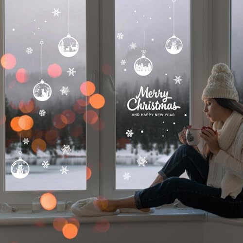 5 Vellen Kerstramen Klemmen Sneeuwvlok Stickers Herbruikbare Xmas Ball Window Klingen voor Kerstmis Winter Decoraties Party Ornamenten 5