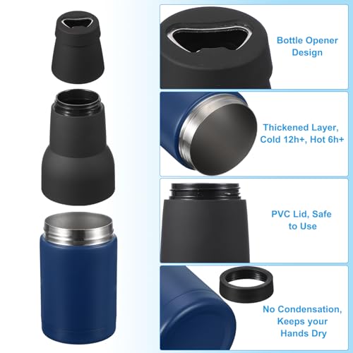 Slim Can Cooler, 12oz Skinny kan geïsoleerd bier Sleeve Drinkhouder met flesopener voor bier Soda koffie gewone blikken en flessen, Navy Blue 4