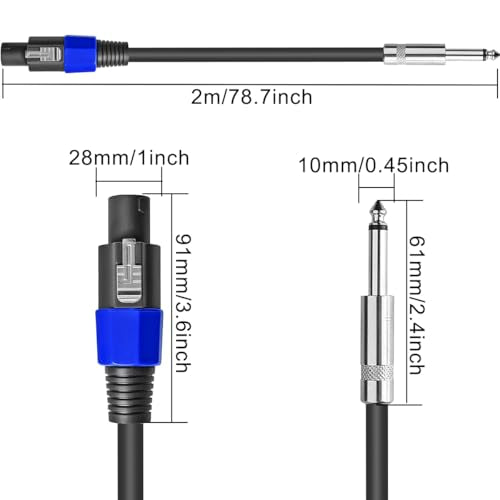 Voor Speakon to 1/4" Speaker Cable, 6.35mm TS Plug voor Speakon Male Mono Speaker Wire, Audio Versterker Connection Cord voor DJ/PA Speaker Cable met Twist Slot, zwaar