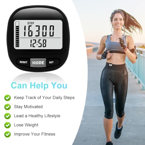 3D Walking Pedometer met Klok met Clip Cord, Real Time Track Steps, Pedometer voor oudere kinderen, Fitness, Mannen, Vrouwen, Ouderen 5