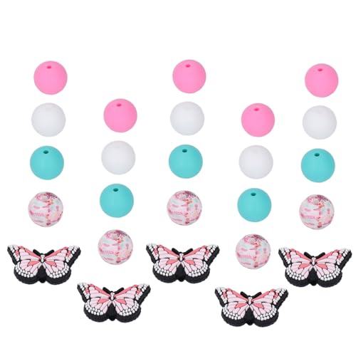 Siliconen kralen, 20st ronde kralen 5st Vlindervormige kralen Kit Ilicone kralen voor sleutelhanger maken voor ketting armband ambachten sieraden maken