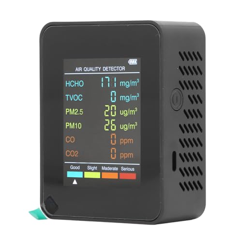 Luchtkwaliteit Monitor Detector Indoor LCD Backlight Screen Portable CO2 TVOC HCHO PM2.5 PM10 Tester met Alarm (BLACK)