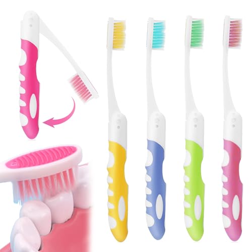 Reistandenborstel, 4 stuks, Reistandenborstel Opvouwbare Reistandenborstel Set, Mini Tandenborstel voor dragen, Zachte Penselen, Reistandenborstel voor Reizen, Camping (Groen, Roze, Blauw, Geel)